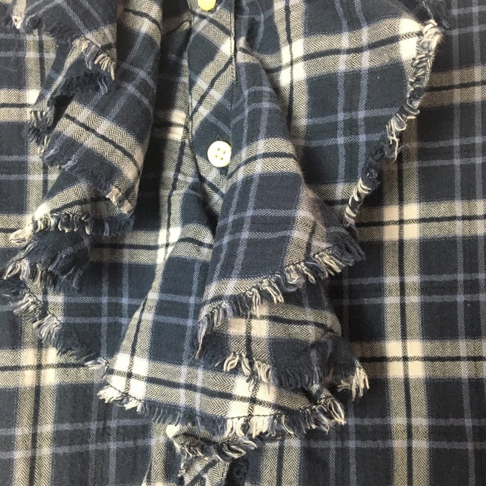 Banana Republic Blue Plaid Flannel Ruffle Shirt - Picture 7 of 16